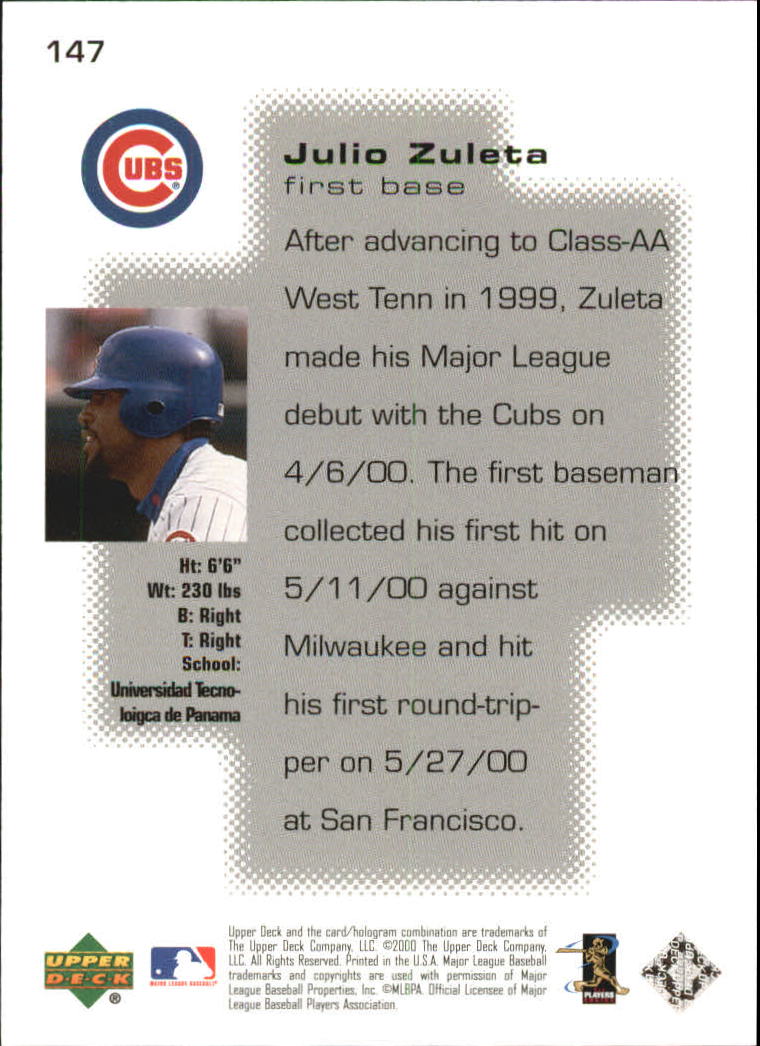 2000 Upper Deck Pros and Prospects #147 Julio Zuleta PS RC back image