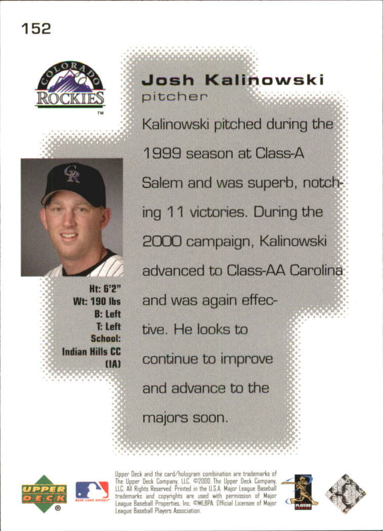 2000 Upper Deck Pros and Prospects #152 Josh Kalinowski PS RC back image
