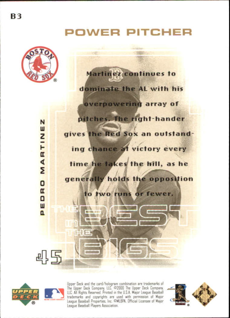 2000 Upper Deck Pros and Prospects Best in the Bigs #B3 Pedro Martinez back image