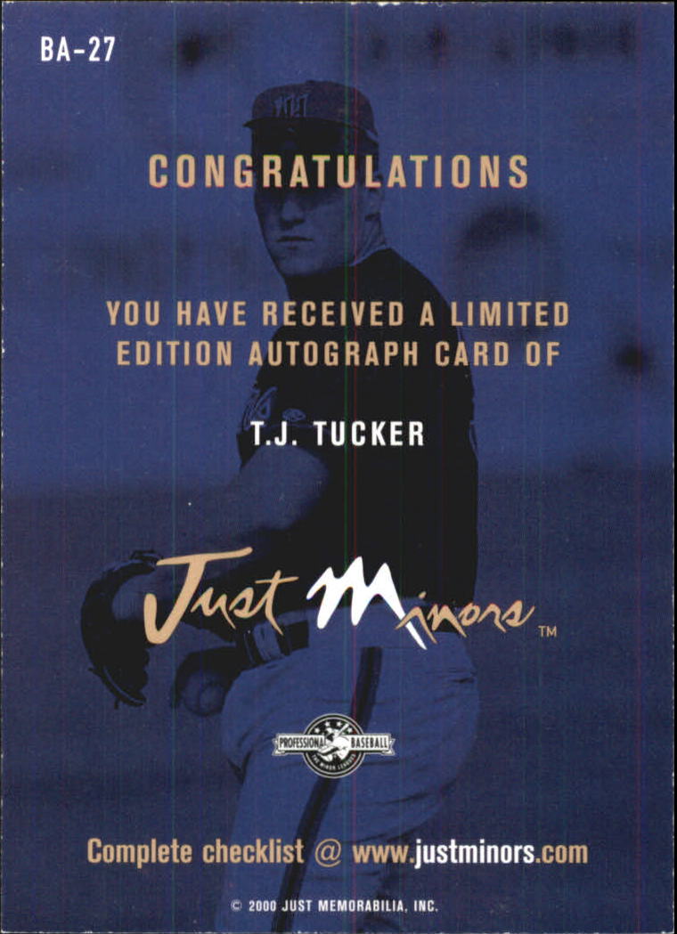 2000 Just Autographs #BA27 T.J. Tucker IM back image