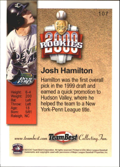 2000 Team Best Rookies #107 Josh Hamilton back image