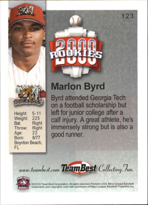 2000 Team Best Rookies #123 Marlon Byrd back image