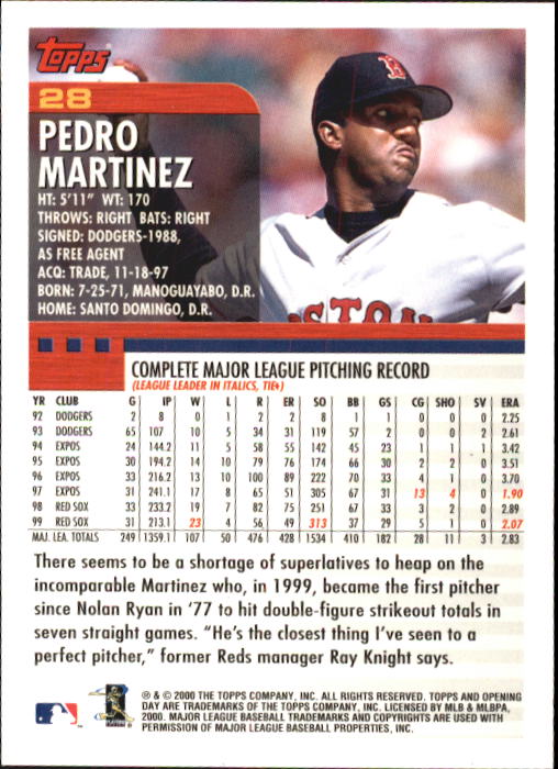 2000 Topps Opening Day #28 Pedro Martinez back image