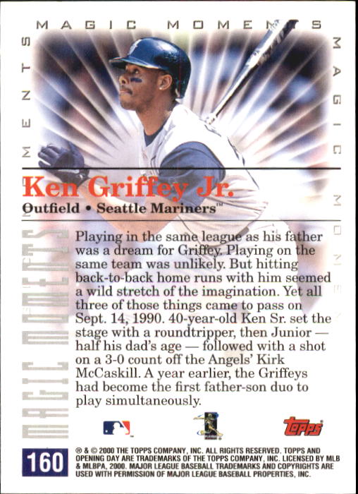 2000 Topps Opening Day #160 K.Griffey Jr. MM HR Dad back image