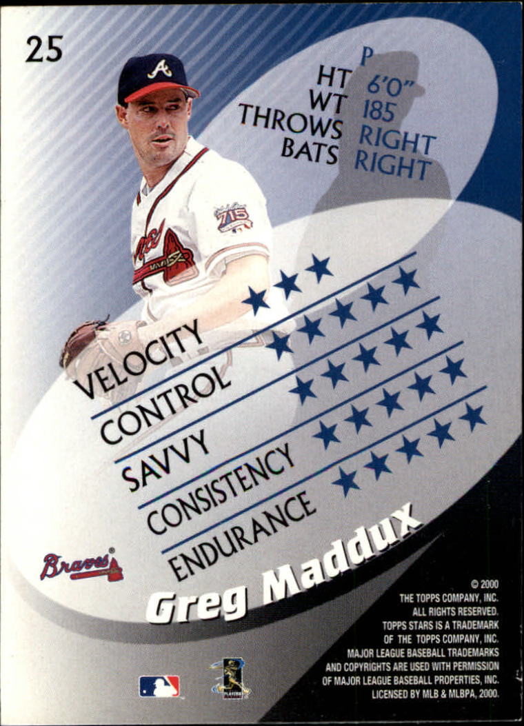 2000 Topps Stars #25 Greg Maddux back image