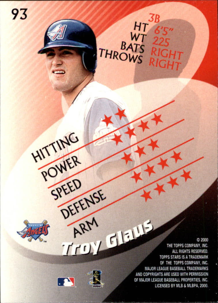 2000 Topps Stars #93 Troy Glaus back image