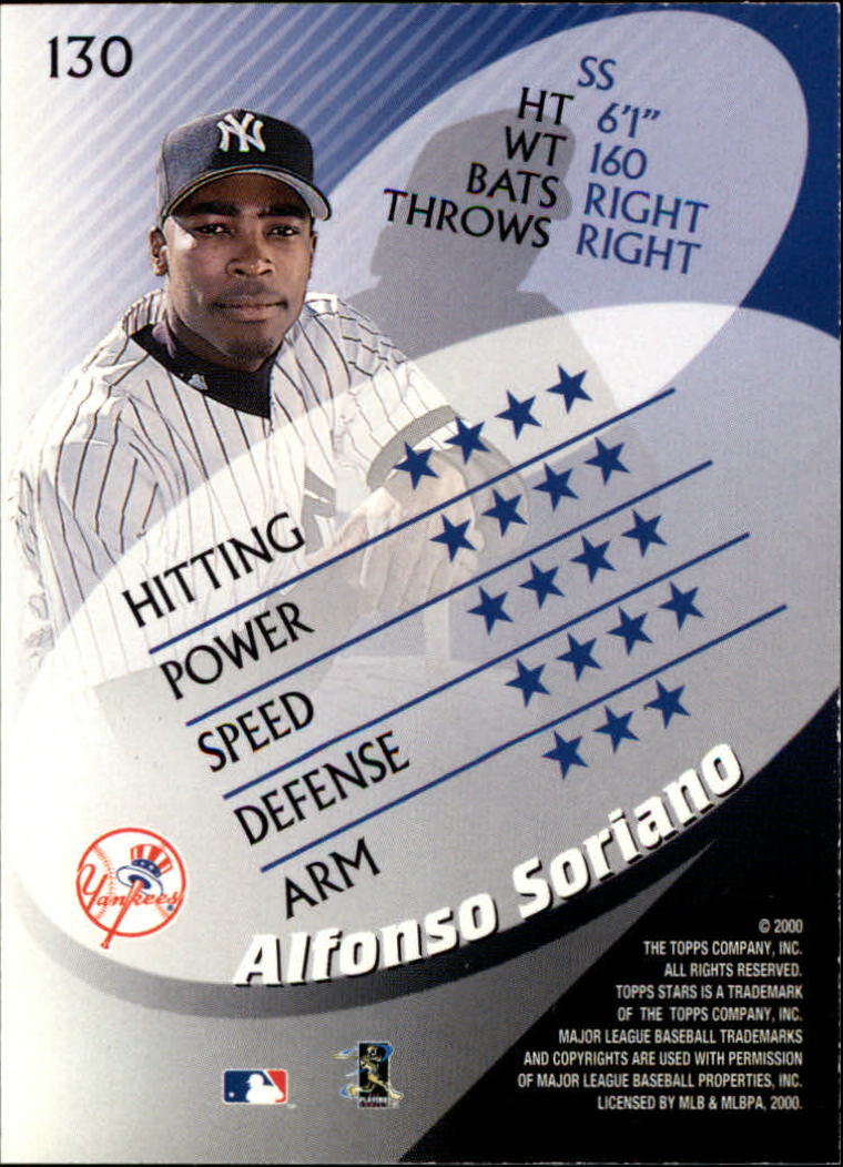 2000 Topps Stars #130 Alfonso Soriano back image