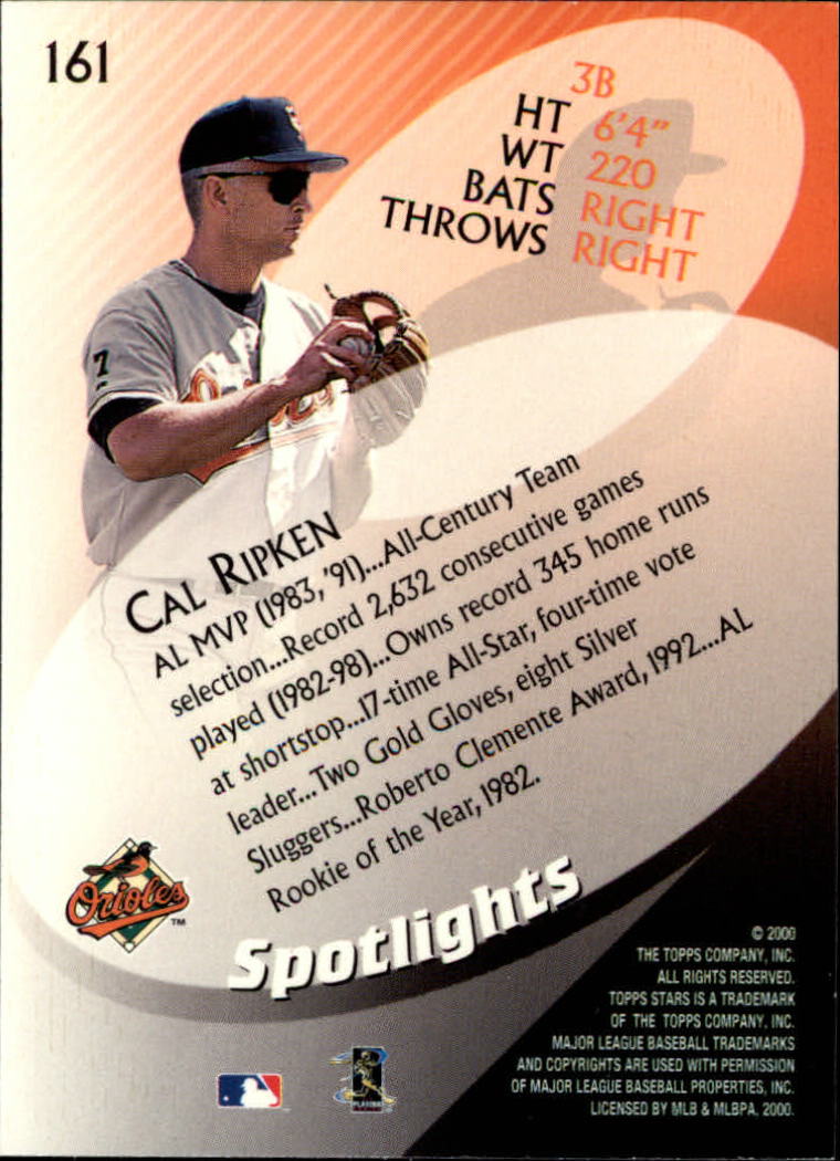 2000 Topps Stars #161 Cal Ripken SPOT back image