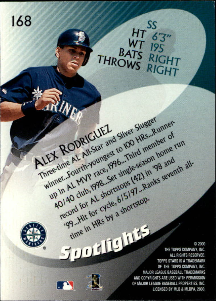 2000 Topps Stars #168 Alex Rodriguez SPOT back image