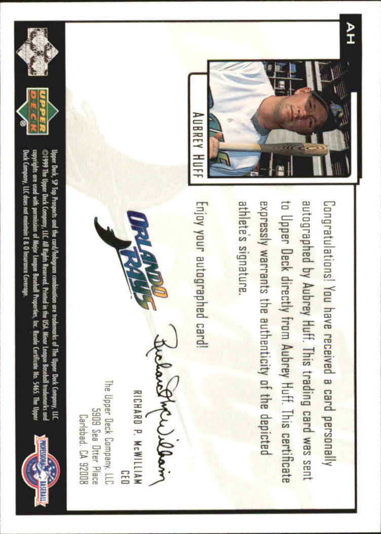 2000 SP Top Prospects Chirography #AH Aubrey Huff back image