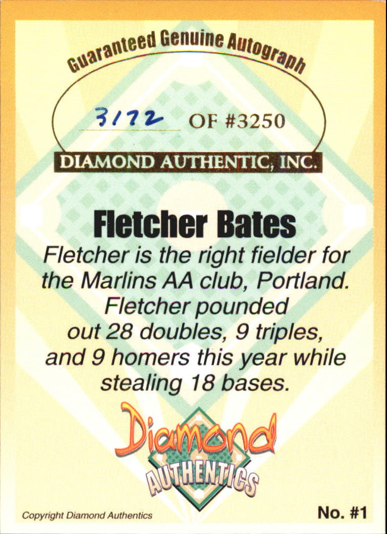 2000 Diamond Authentics Autographs #1 Fletcher Bates back image