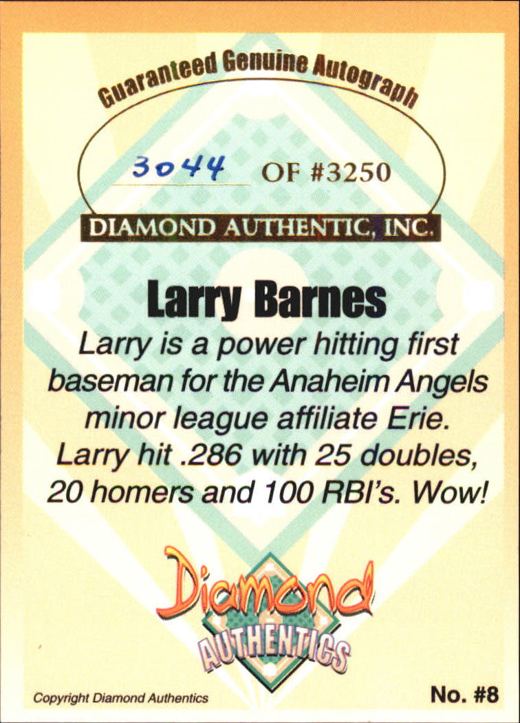 2000 Diamond Authentics Autographs #8 Larry Barnes back image