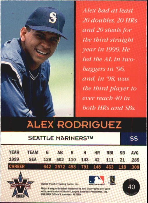 2000 Vanguard #40 Alex Rodriguez back image