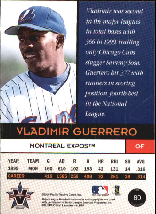 2000 Vanguard #80 Vladimir Guerrero back image
