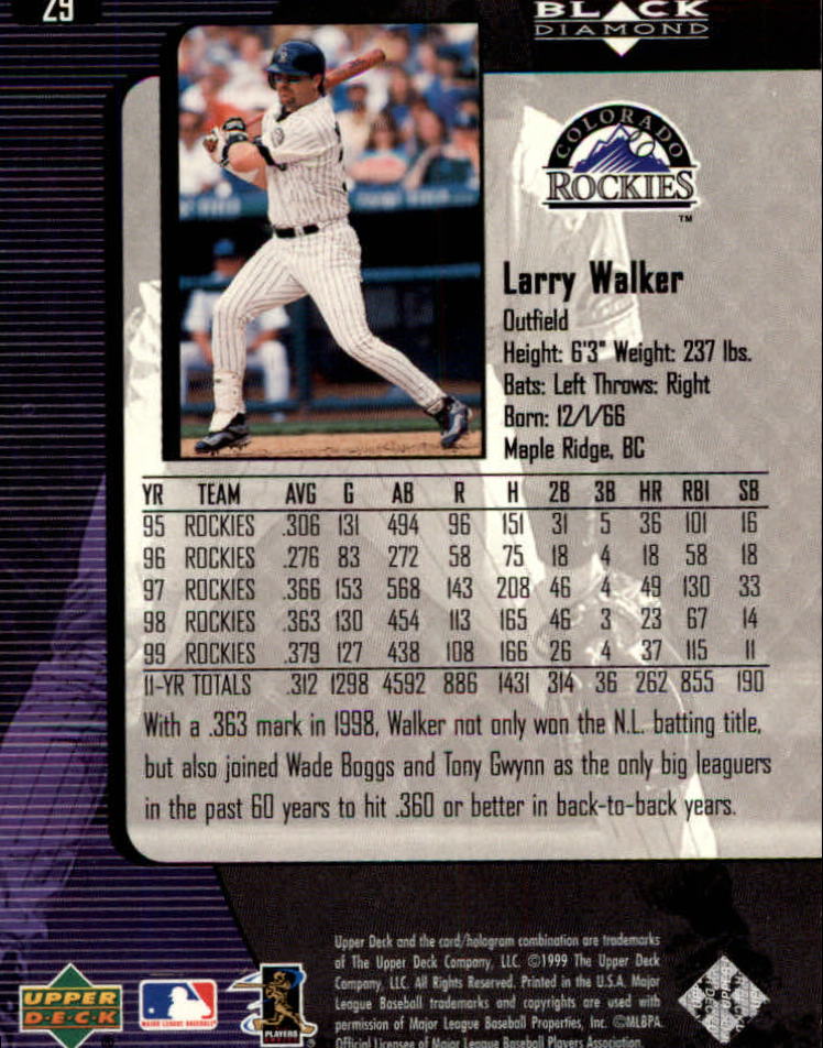 2000 Black Diamond #29 Larry Walker back image
