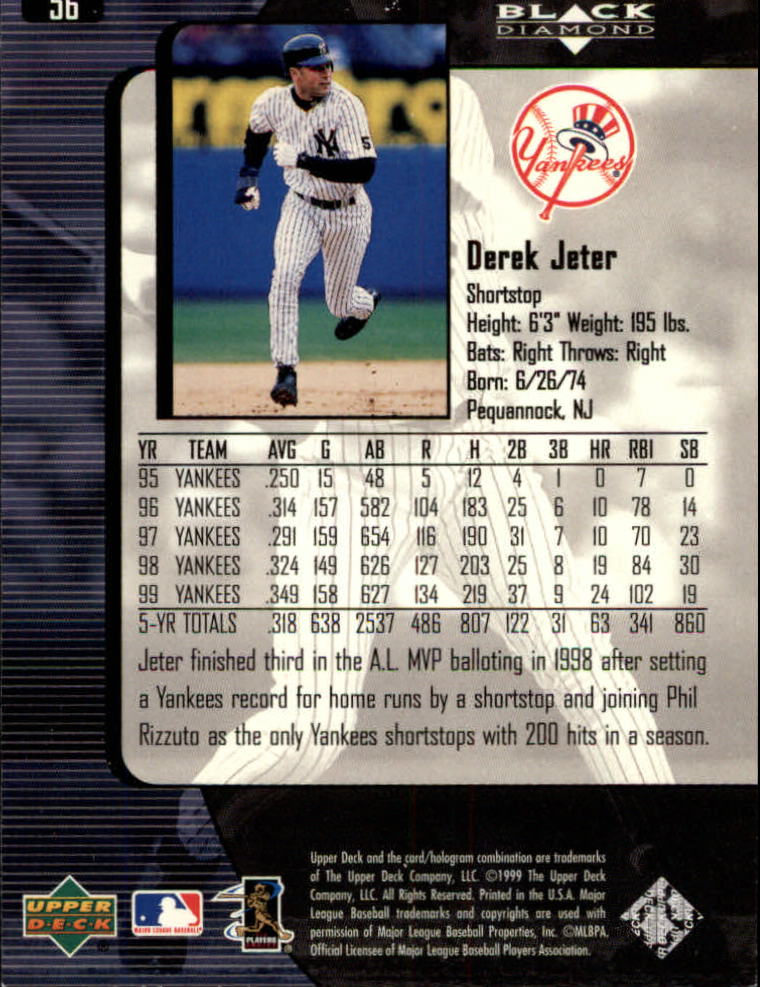 2000 Black Diamond #56 Derek Jeter back image
