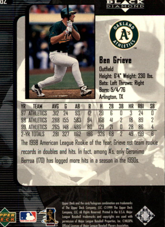 2000 Black Diamond #62 Ben Grieve back image