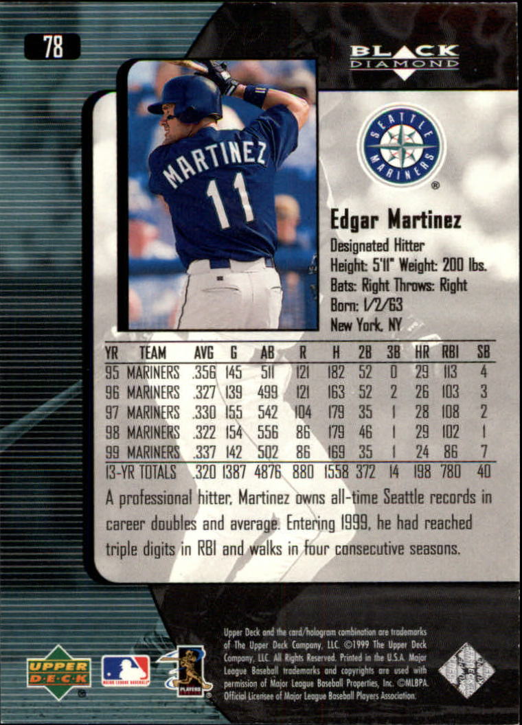 2000 Black Diamond #78 Edgar Martinez back image