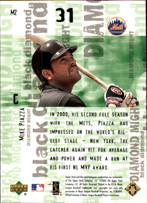 2000 Black Diamond Rookie Edition Might #M2 Mike Piazza back image