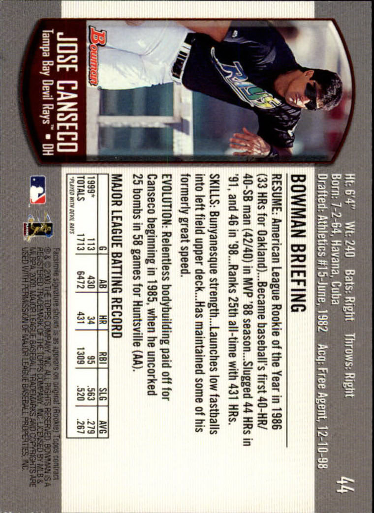 2000 Bowman #44 Jose Canseco back image