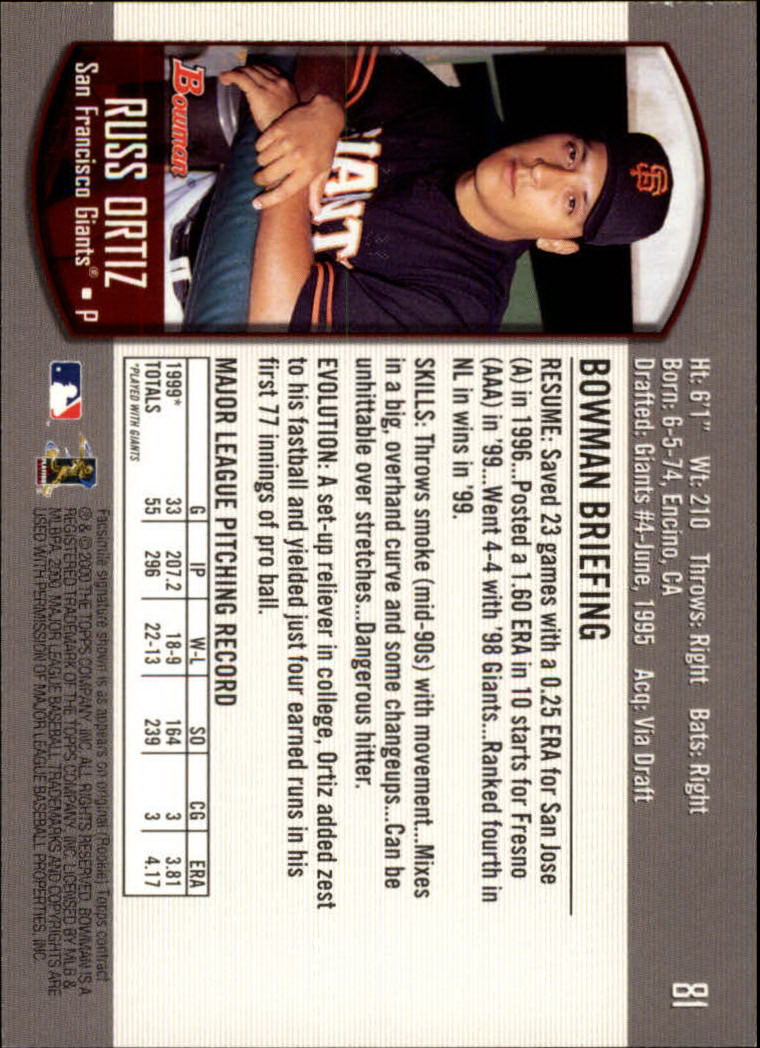 2000 Bowman #81 Russ Ortiz back image