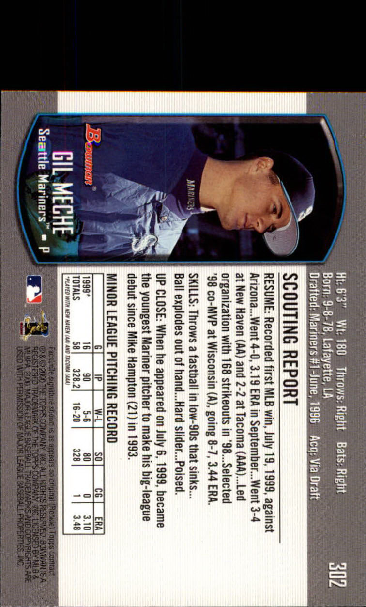 2000 Bowman #302 Gil Meche back image