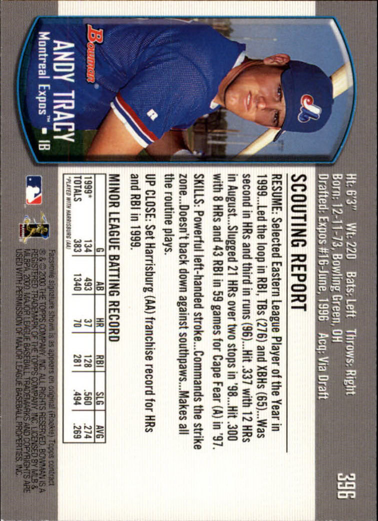2000 Bowman #396 Andy Tracy RC back image