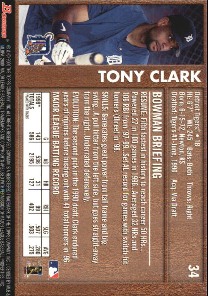 2000 Bowman Retro/Future #34 Tony Clark back image