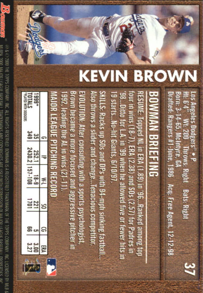 2000 Bowman Retro/Future #37 Kevin Brown back image
