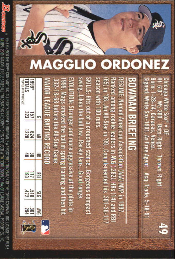 2000 Bowman Retro/Future #49 Magglio Ordonez back image