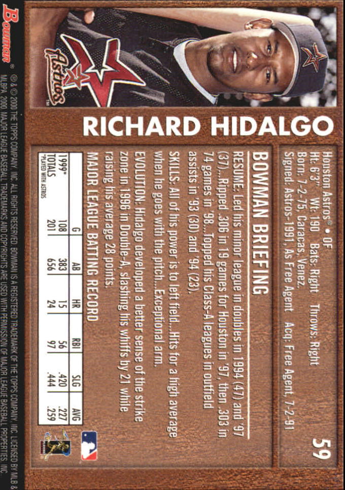 2000 Bowman Retro/Future #59 Richard Hidalgo back image