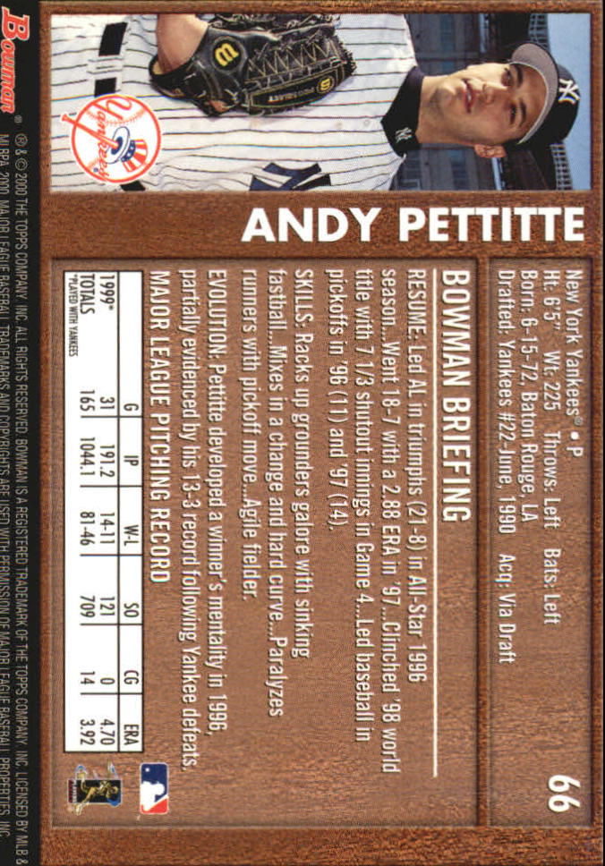 2000 Bowman Retro/Future #66 Andy Pettitte back image