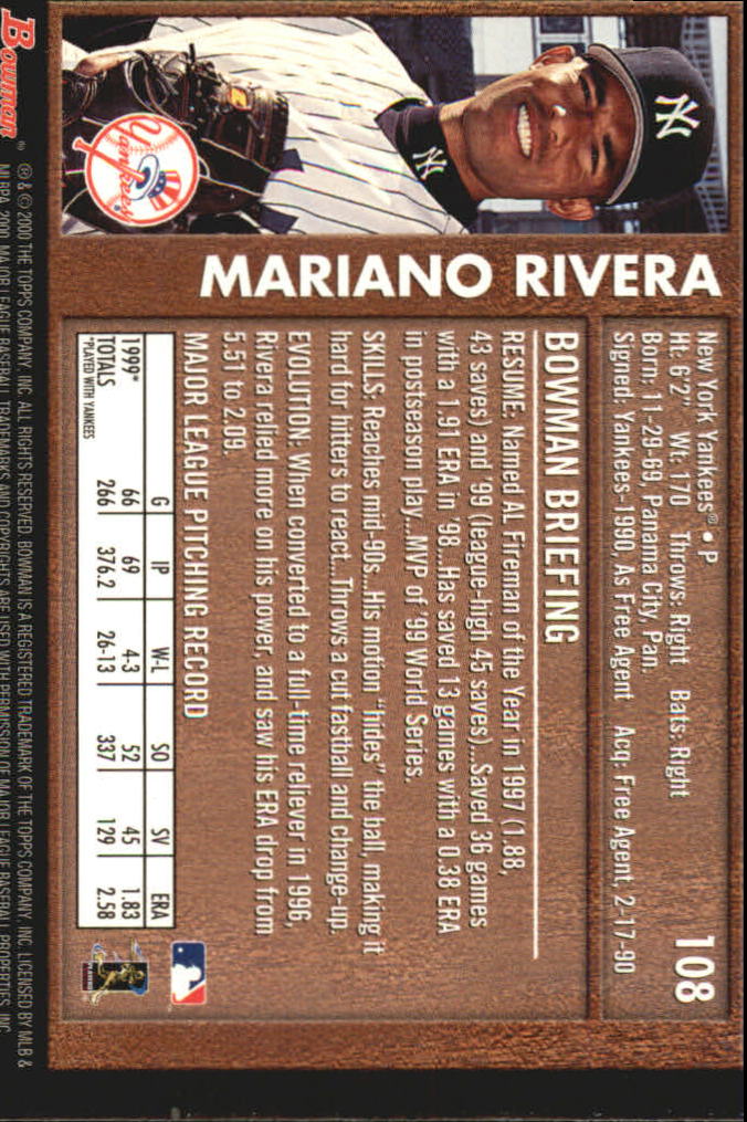 2000 Bowman Retro/Future #108 Mariano Rivera back image