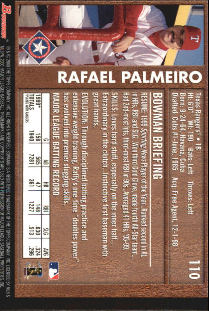 2000 Bowman Retro/Future #110 Rafael Palmeiro back image