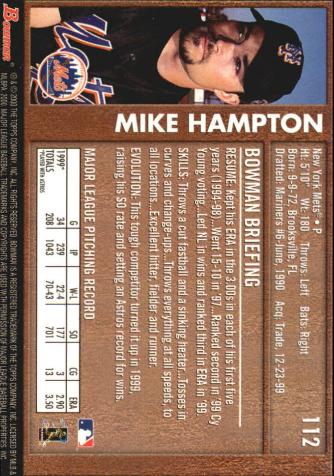 2000 Bowman Retro/Future #112 Mike Hampton back image
