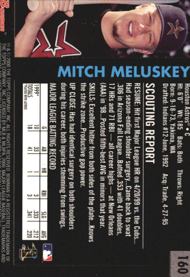 2000 Bowman Retro/Future #160 Mitch Meluskey back image