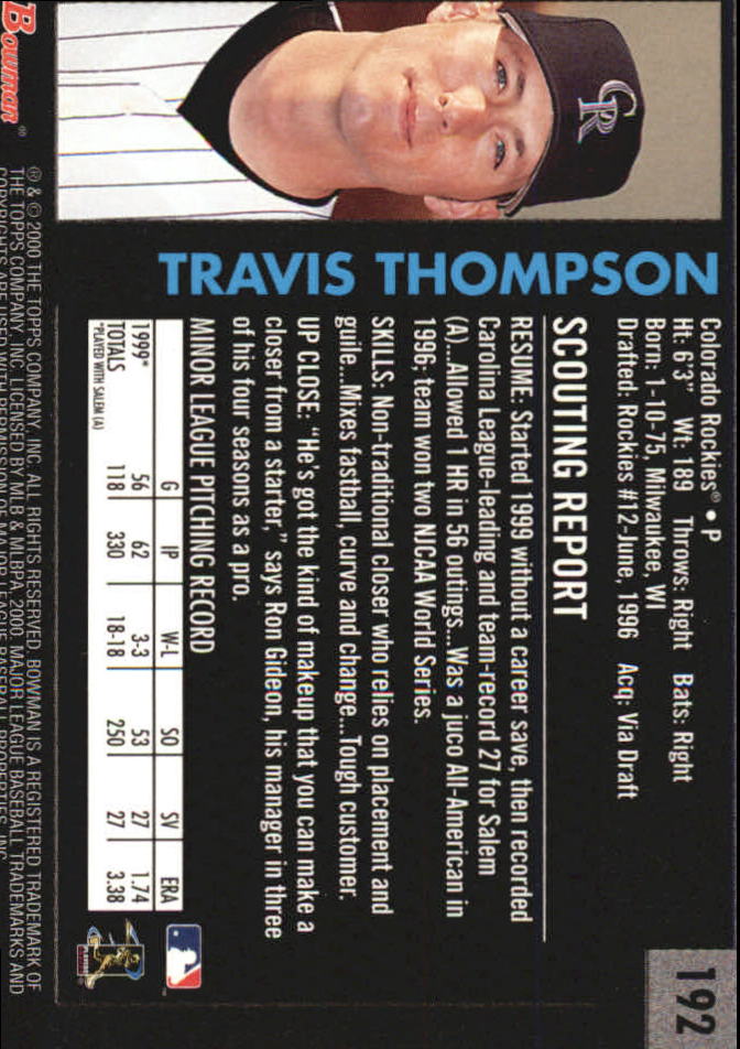 2000 Bowman Retro/Future #192 Travis Thompson back image