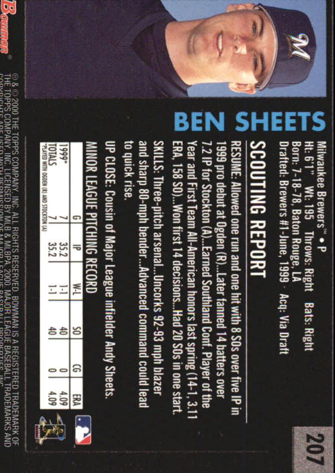 2000 Bowman Retro/Future #207 Ben Sheets back image