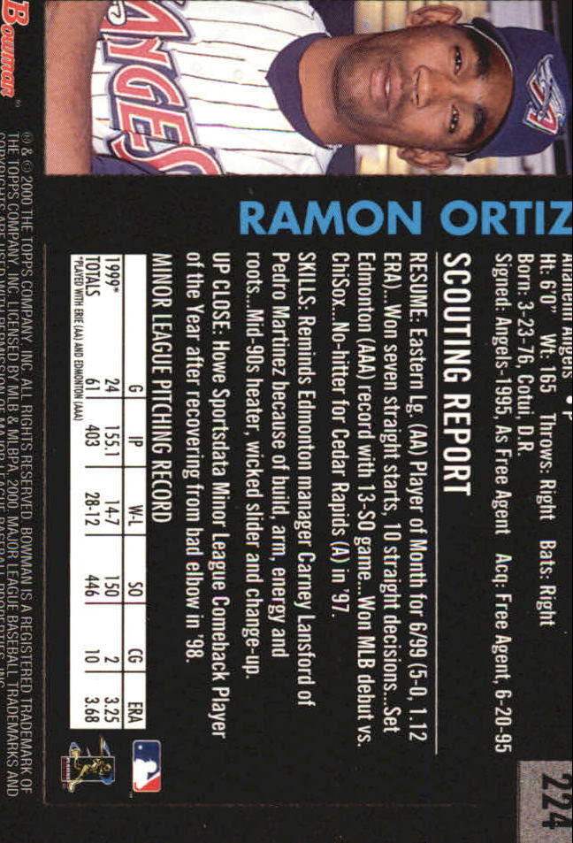 2000 Bowman Retro/Future #224 Ramon Ortiz back image