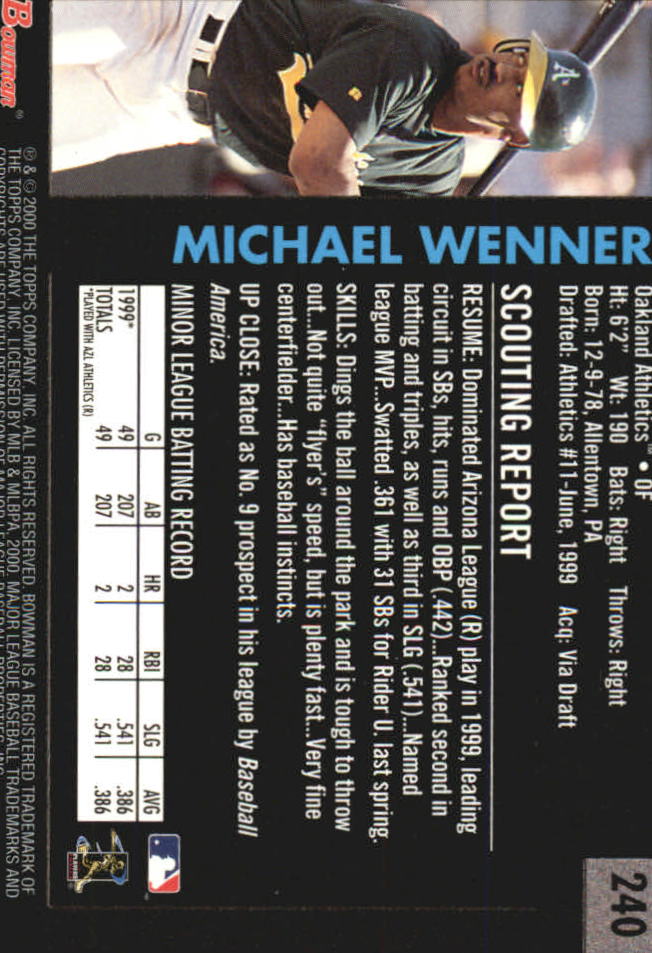 2000 Bowman Retro/Future #240 Michael Wenner back image