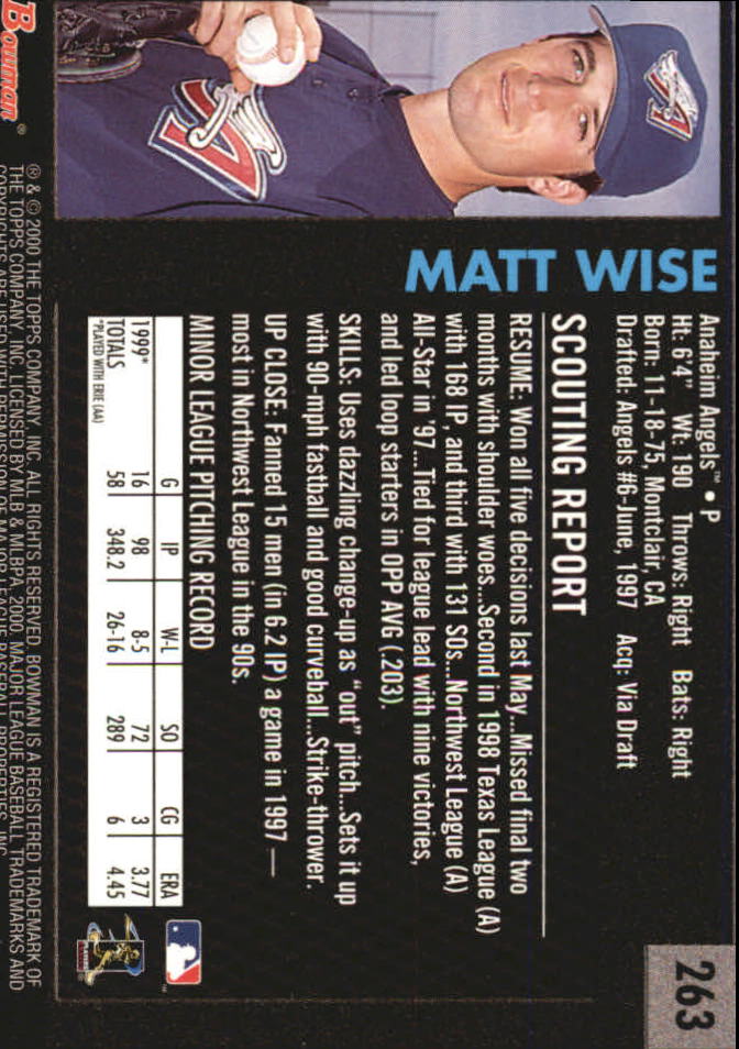 2000 Bowman Retro/Future #263 Matt Wise back image