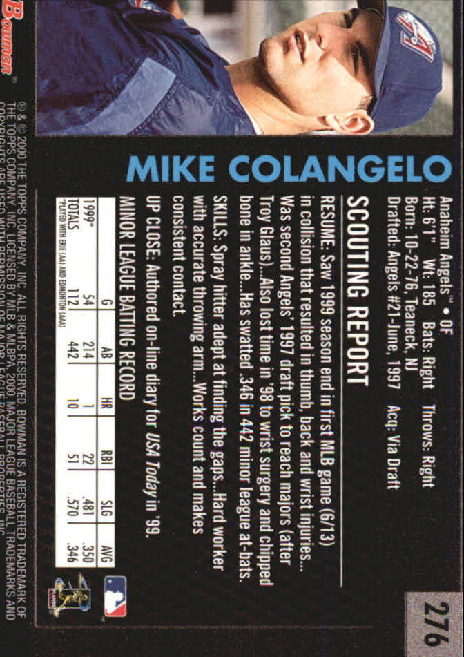 2000 Bowman Retro/Future #276 Mike Colangelo back image