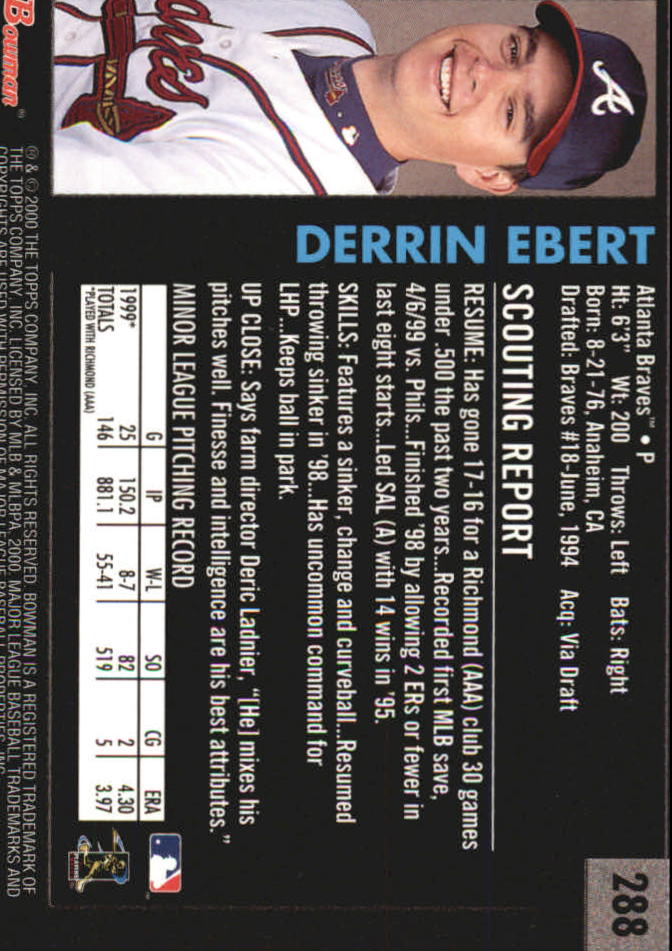 2000 Bowman Retro/Future #288 Derrin Ebert back image