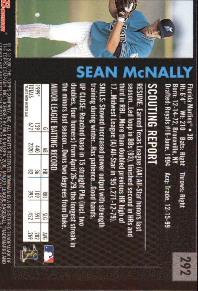2000 Bowman Retro/Future #292 Sean McNally back image
