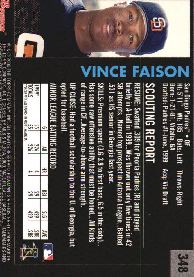 2000 Bowman Retro/Future #348 Vince Faison back image