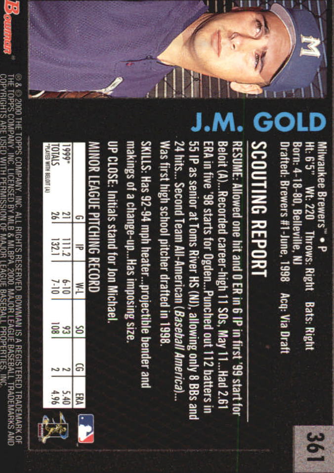 2000 Bowman Retro/Future #361 J.M. Gold back image