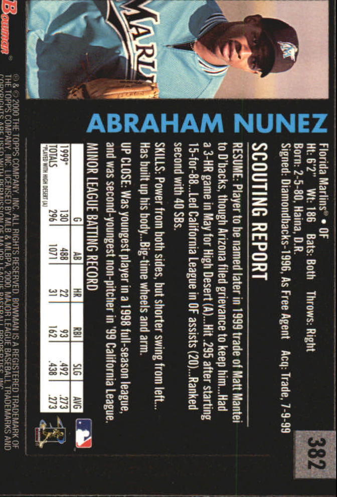 2000 Bowman Retro/Future #382 Abraham Nunez back image