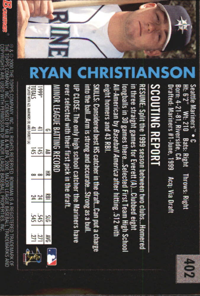 2000 Bowman Retro/Future #402 Ryan Christianson back image