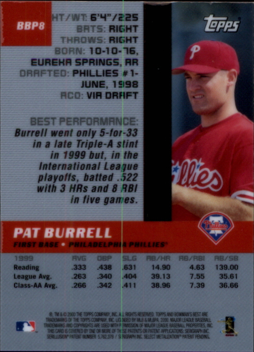 2000 Bowman's Best Previews #BB8 Pat Burrell back image