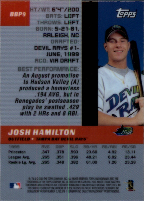 2000 Bowman's Best Previews #BB9 Josh Hamilton back image